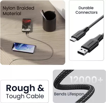 Ambrane Micro USB Cable 3 A 1.5 m RCM-15 (Compatible with Smartphones, Black, One Cable) Ambrane Micro USB Cable 3 A 1.5 m RCM-15 (Compatible with Smartphones, Black, One Cable)